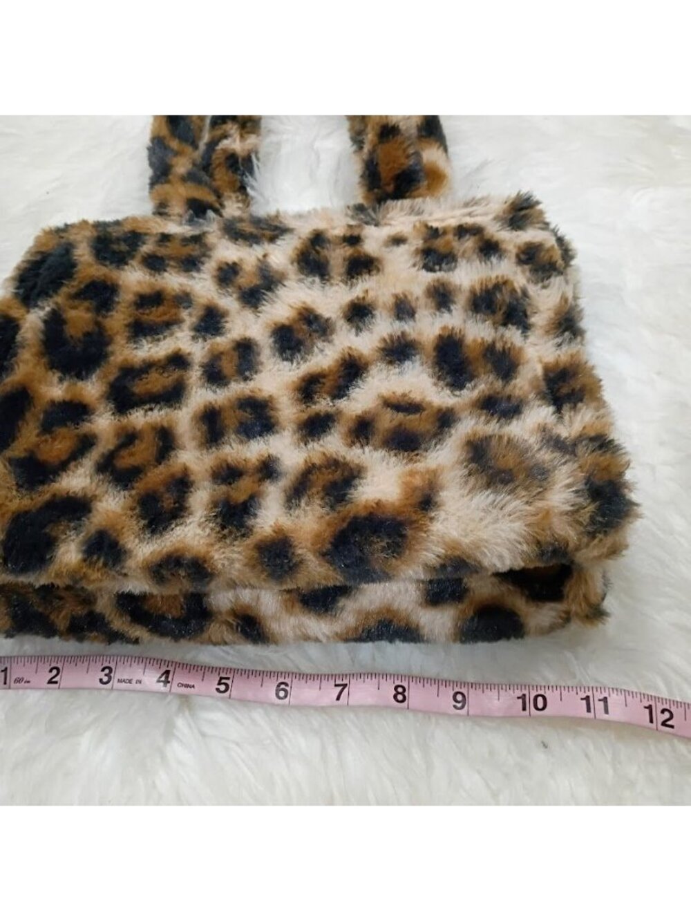 Leopard Print Faux Fur Tote Bag - Soft & Stylish Handbag For Everyday Use - Picture 5 of 11